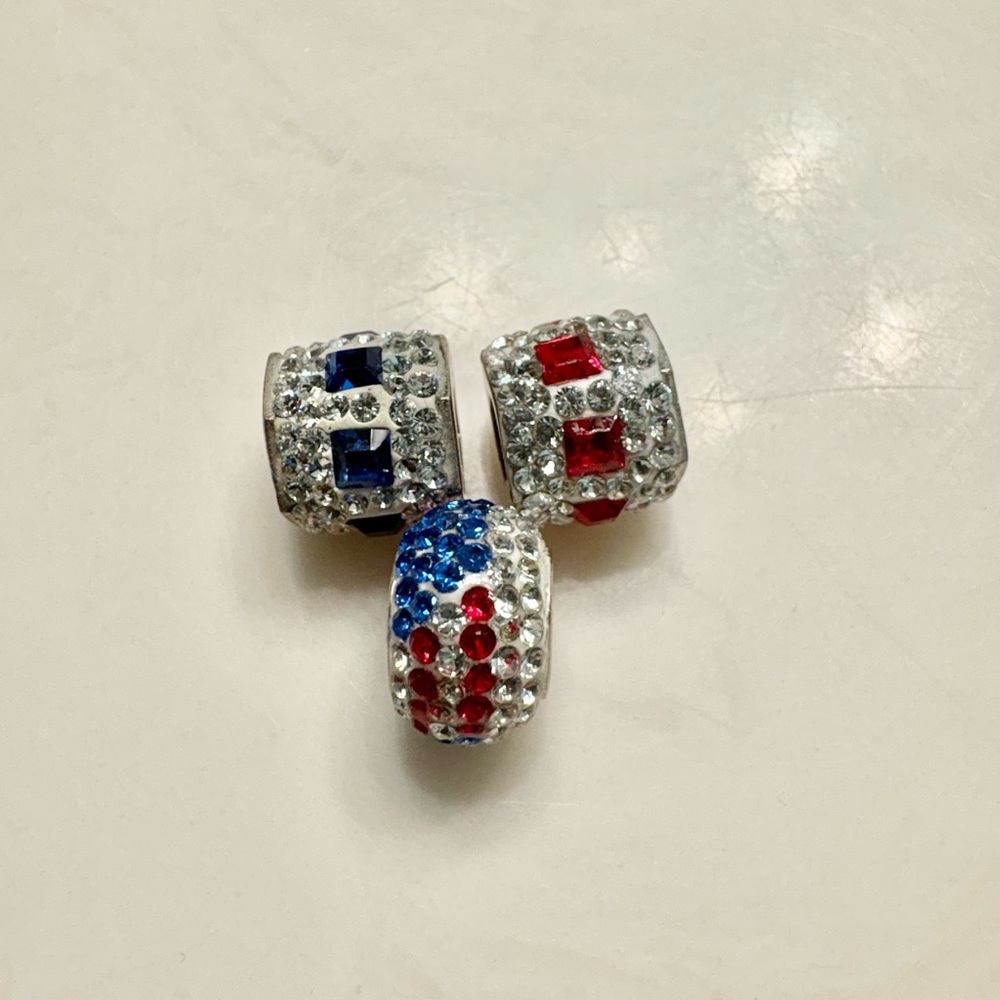 Elegant Sterling Silver RCI imitation Pandora Bead Set - Red and Blue